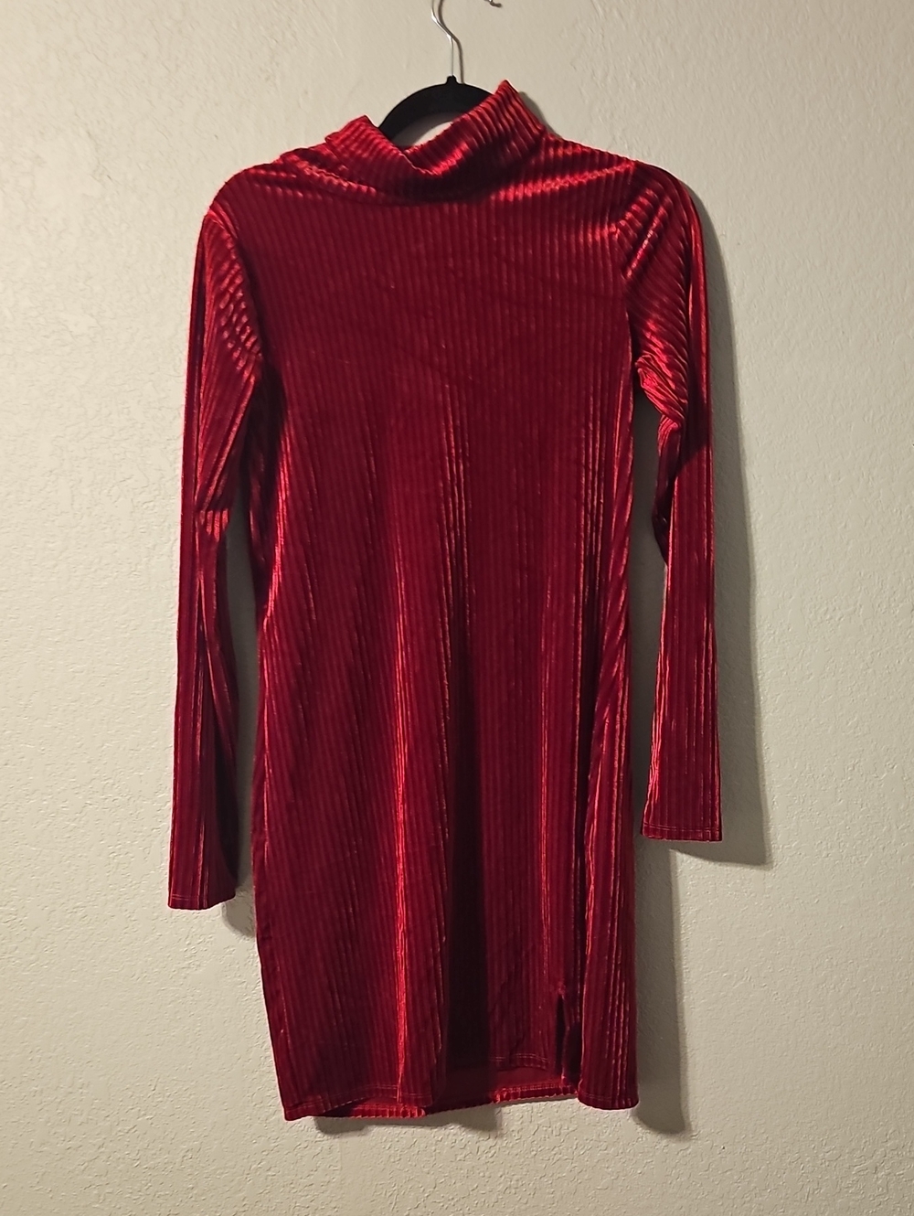art class Crimson Ribbed Velvet Long-Sleeve Mock Neck Dress
